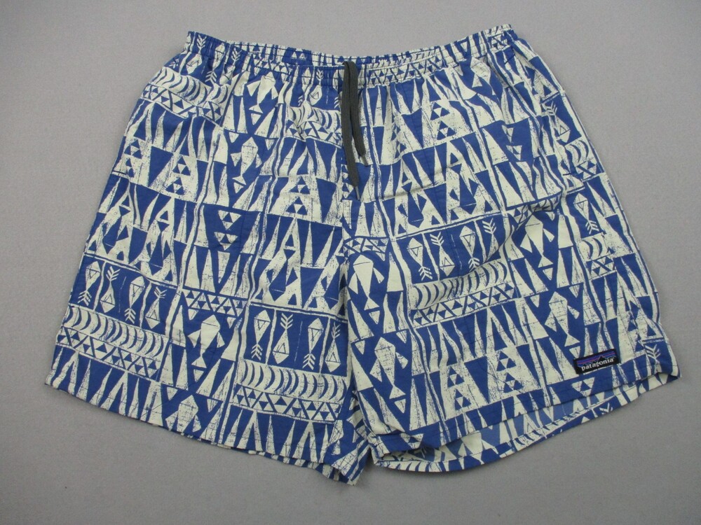 Patagonia Shorts Men Large Blue Tribal Triangle Geometric Baggies Swim Trunk L